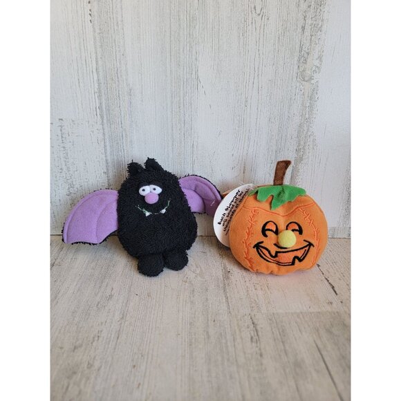 Miniature vintage plush bat pumpkin Halloween set decor unique - Picture 1 of 7